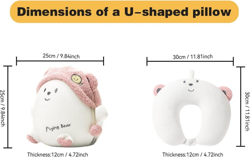 stocaggio Kids Travel Pillow - 2-in-1 Deformable Kids Neck Pillow for Traveling, Soft U-Shaped Pillow with Adorable Animal Design, Comfy Sleep and Play, Ideal for Airplanes and Cars - Pink Bear - Image 5
